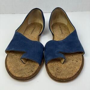 Lucky Brand Sz 10M Falinda Flat Sandals Blue Nubuck Leather Cork Sole Slip-on